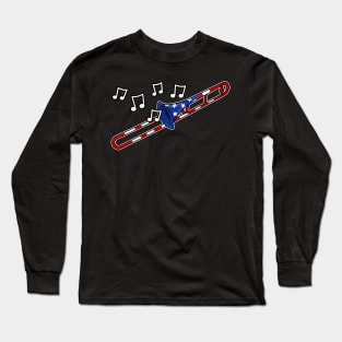 4th July Trombone USA Flag Trombonist Long Sleeve T-Shirt